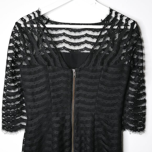 MILLY OF NEW YORK Black Lace 3/4 Sleeves Dress - Size 6 - Picture 6 of 11